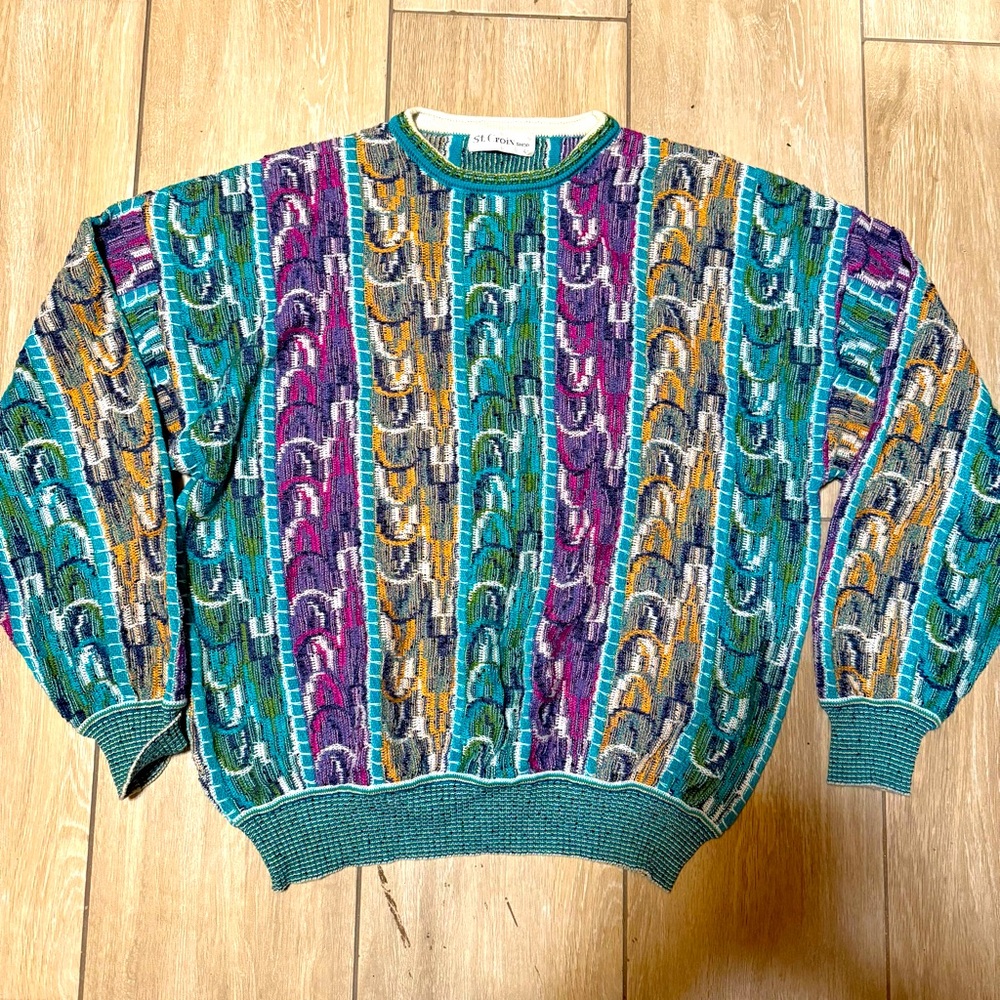 St Croix | Blue & Purple Knit Coogi Style Pullover Sweater Large